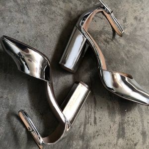 Silver chunky heel Mary Janes